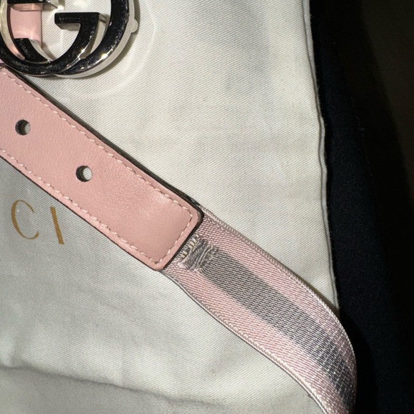 Kids Gucci elastic belt - pink and grey stripes with silver GG buckle, S - Picture 3 of 4